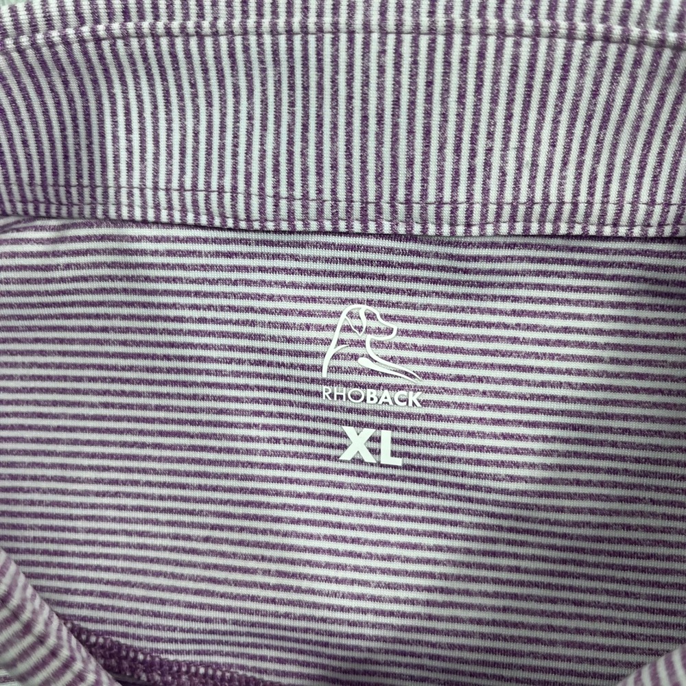 Rhoback Mens XL Purple Striped Performance Long Sleeve Polo Shirt Golf Shirt - Picture 2 of 8